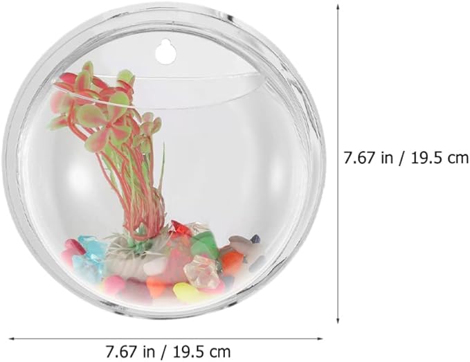 Vintage Decor Wall Mounted Aquarium Tank Clear Acrylic Round Fish Tank Betta Fish Bowl Hanging Bubble Tank Pot Vase Transparent Wall Planter for Home Garden Office Decor Retro Decor