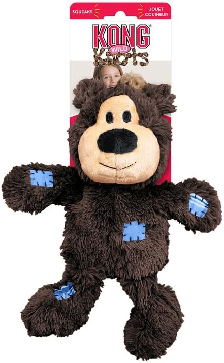 KONG Wild Knots Dog Toys 3 Pack – Bear, Giraffe & Tiger – Durable Plush Toys with Internal Knotted Rope & Squeaker – Soft Outside, Tough Inside – Ideal for Tugging & Chewing (Medium/Large)