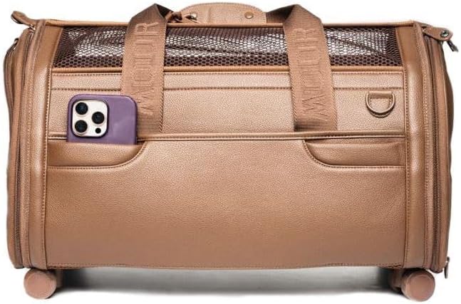 MOOR NYC Luxury Made Travel Bag. A Unique Pet Travel Bag Design for Dogs or Cats. TSA Approved (Cocoa Luxury Travel Bag)