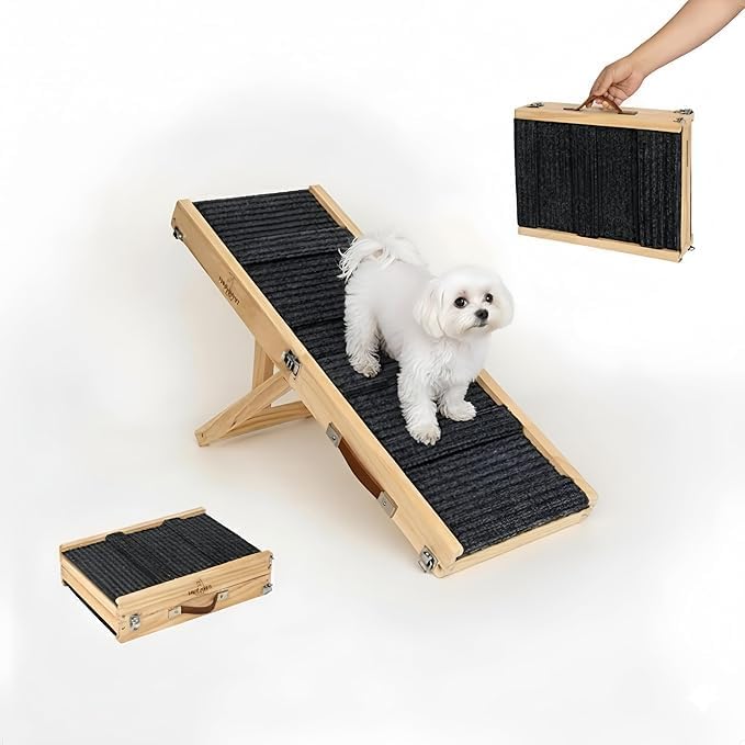Dog Ramp for Bed and Couch - Wooden Adjustable Pet Stairs with 4-6 Height Settings for Dogs, Cats, Puppies, Pets and Indoor Outdoor Use