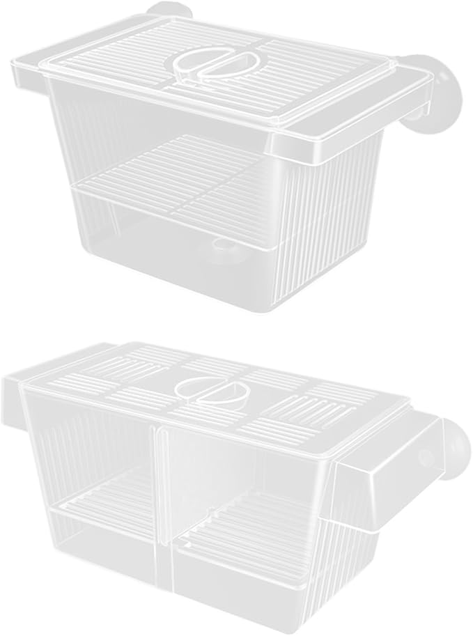 Multiuse Fish Isolation Container Breeding Incubator with Suction Cup 2 Dividers for Aggressive Newborns 2PCS Breeding Tanks
