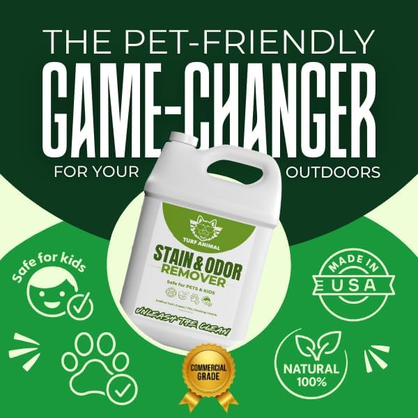 Turf Animal Pet Stain & Odor Remover for Strong Odors & Stubborn Stains – Natural Enzyme Odor Eliminator for Indoor Carpet & Outdoor Artificial Turf – Enzymatic Dog & Cat Urine Destroyer, 1 Gallon