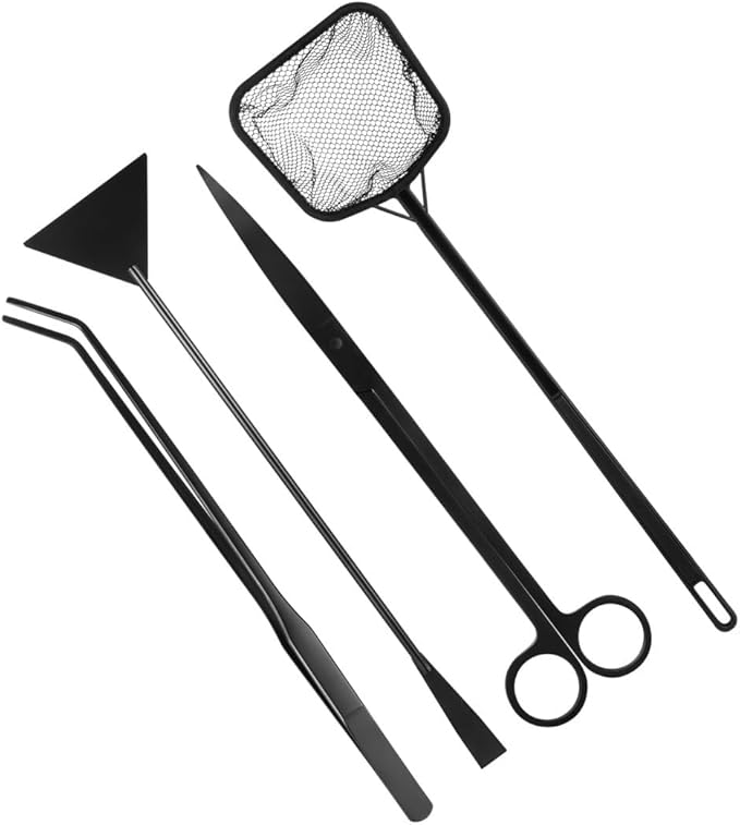 4-in-1 Aquarium Kit for Small Aquariums Fish Tanks, Curved Scissors, Curved Tweezers, Sand Spatula, Aquatic Plant Tools Cleaning Kit
