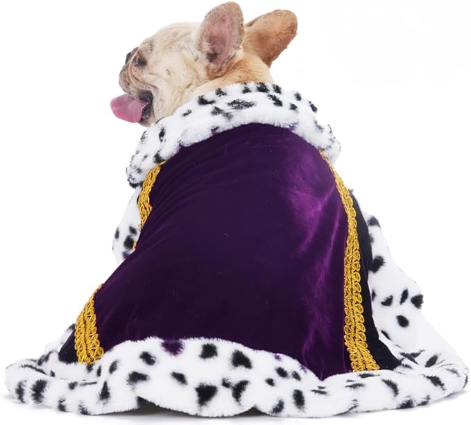 Lovelyshop pet Serial Lux Fur Purple Cat Dog Cloak for Halloween Costumes, King Queen Prince and Princess Cosplay-M/Oversize
