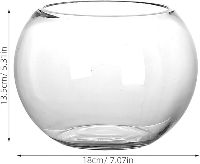 HOMSFOU Clear Round Fish Bowl 7-Inch Glass Aquarium for Goldfish and Aquatic Plants Desktop Fish Tank Suitable for Home Office Decoration