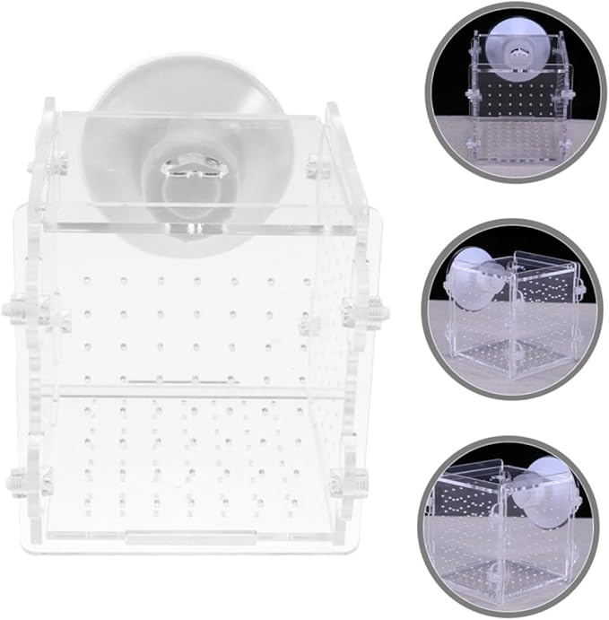 Mobestech Acrylic Fish Breeding Box with Divider 8x8x8.8cm Aquarium Fish Isolation Case Breeder Container for Betta Fry Shrimp Hatchery