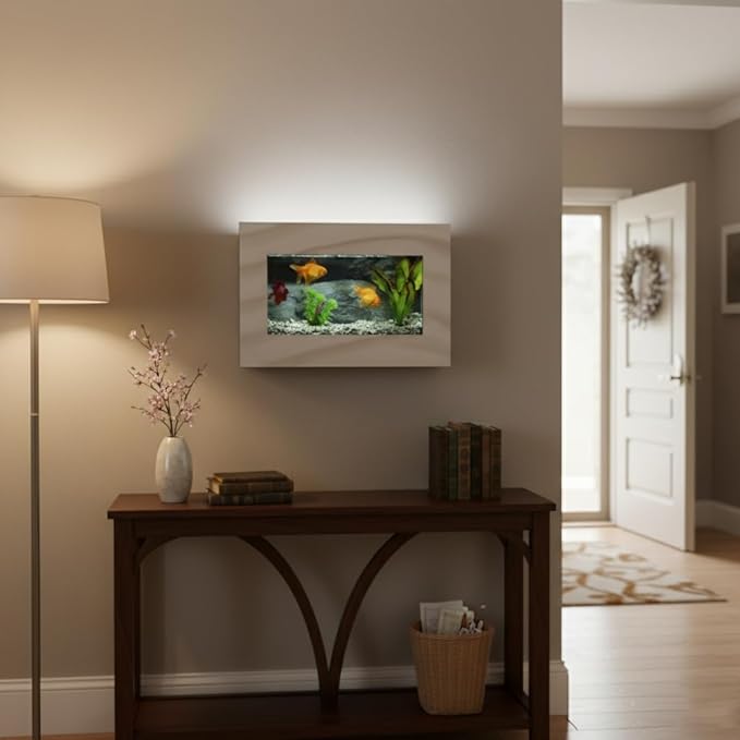 Aussie Aquariums 3.0 Wall Mounted Fish Tank Kit with LED Lighting, Built-in Filter System, Modern Space-Saving Design, Complete Accessories Set (View, Silver)