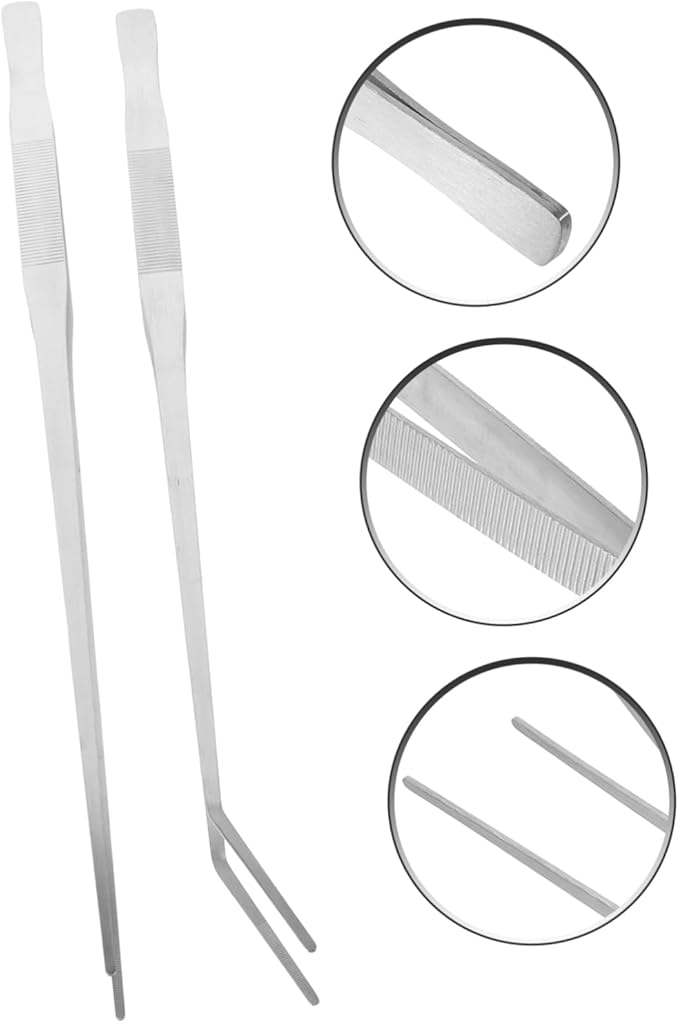 FRCOLOR 2pcs Handle Reptile Feeding Tongs Straight Curved Tweezers for Safe Handling of Crawling Pets and Aquatic Creatures Terrariums and Aquariums
