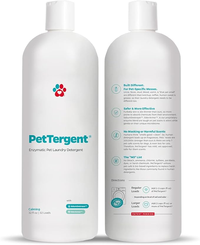Pet Parents® PetTergent®, Enzymatic Pet Laundry Detergent, 32 oz 32 Loads Pet Stain Remover & Pet Odor Eliminator, Laundry Detergent for Pets (Calming, 32 oz) (Pack of 2)