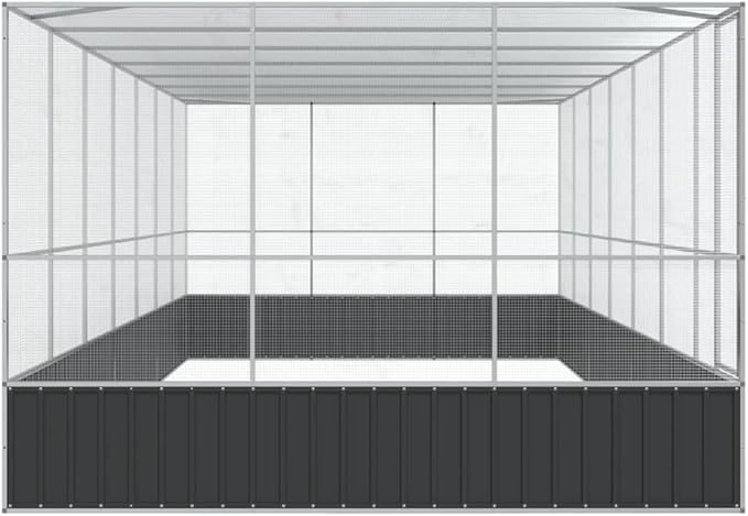 vidaXL Aviary with Extension – Silver Steel Bird Cage, Spacious 285.4"x120.9"x83.5", Mesh Grid, Lockable Door