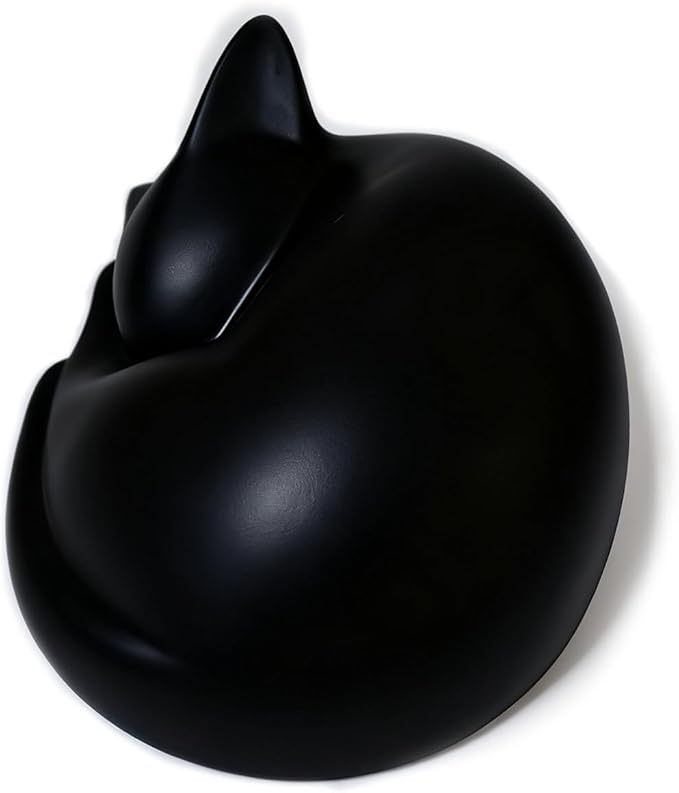 Sleeping Cat Urn for Ashes with Paw Print Kit, Capacity 0.5L, Carefully Handmade Resin Pet Urns for Cats, Thoughtful Pet Loss Gifts and Cat Memorial for Ashes Keepsake (Black)