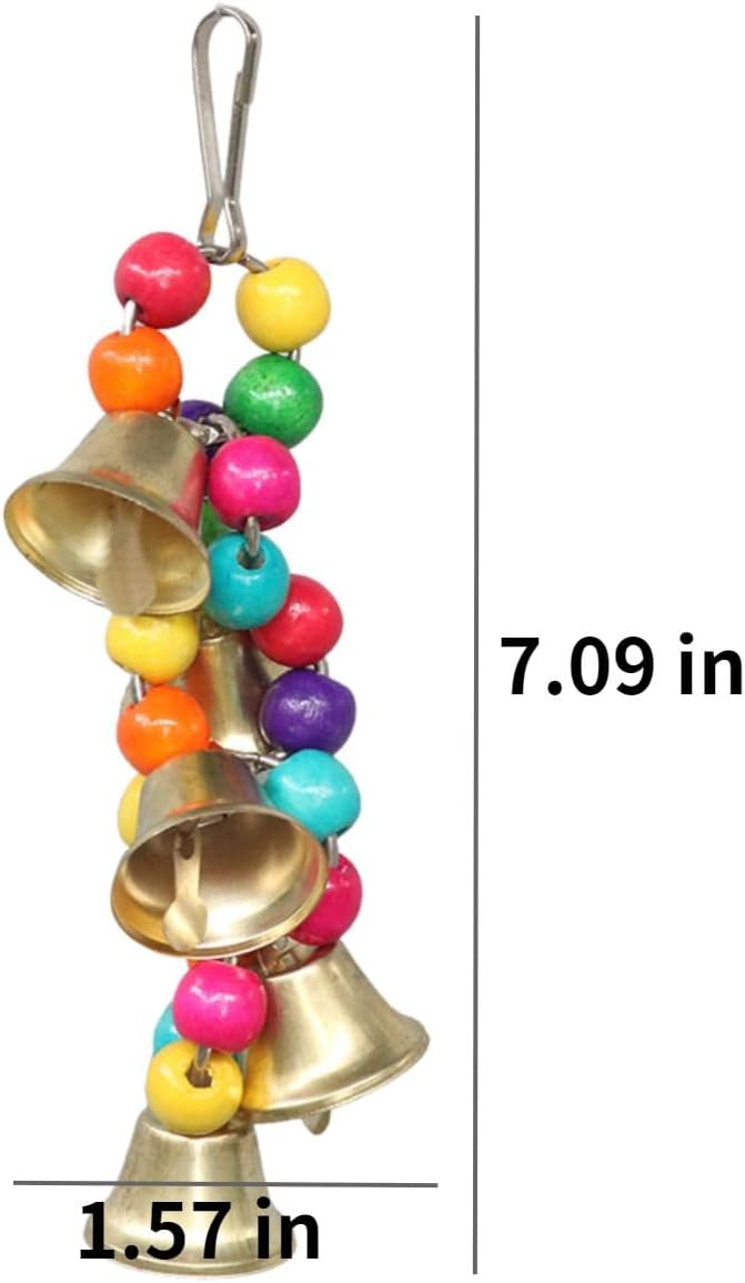 Bird Chewing Toy with Bells Colorful Wood Beads with Bells Toy for Lovebirds Budiges Conures Cockatiels Parakeet Cage Hanging Perch Toys Random Color