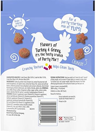 Friskies Party Mix, Gravy-Licious Crunch, Chicken and Gravy Flavored Treats for Cats, Resealable Pouch, 2.1 Ounce Each (Pack of 2)