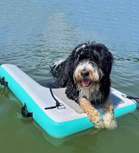 Inflatable Dog Water Ramps, Float Floating Ramps for Dog Water Ladder Steps Ramp for Pools Boats Docks Swimming Pets Water Bed with Non-Slip Pad
