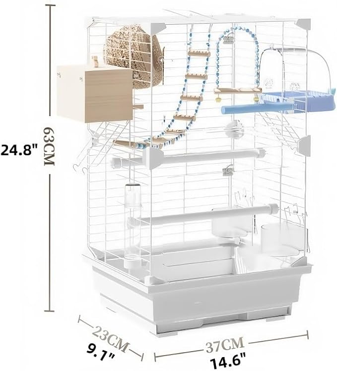 24.8-Inch Acrylic Bird Cage, Transparent Parrot Cages with Metal Frame, Large Birdcage for Lovebirds, Canaries