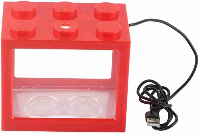 Mini USB LED Aquarium Fish Bowl Plastic Tank with White Light for Desk Tabletop Decor Energy-Saving Office Accent(Red)
