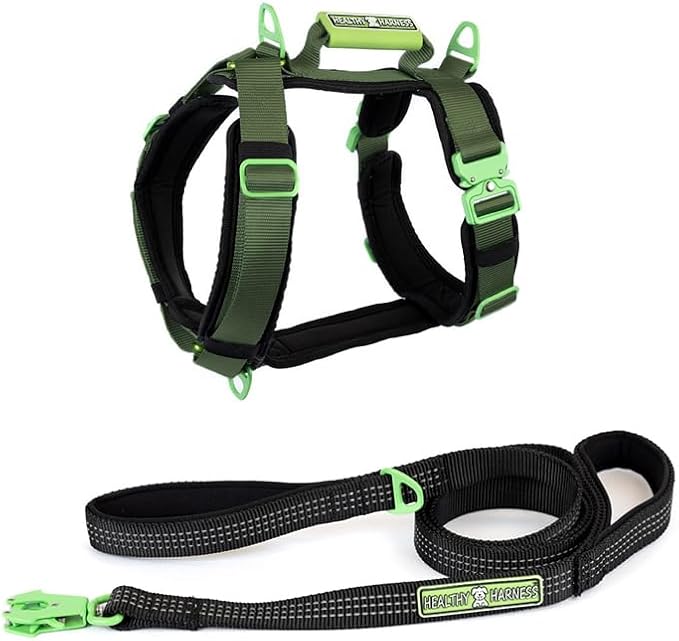 Ultimate Urban Premium Dog Harness - No Choke/Pull/Escape Dog Harness with Adjustable Padding, Heavy Duty, Easy On/Off, High Strength Buckles, Emergency Handle and 3 Connect Points (Green, XS)