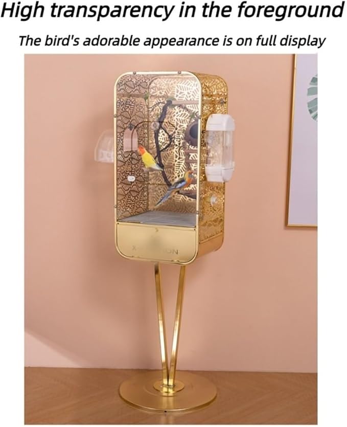 50.4in Large Bird Cage with Stand, Metal Parrot Cage with Transparent Door, Elegant Birdcage for Lovebirds, Cockatiels, Grey Parrots