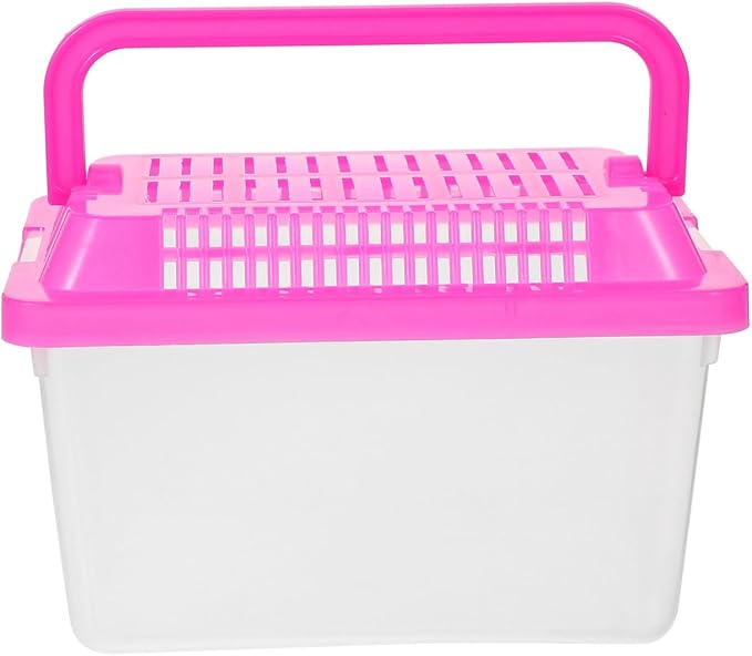 FRCOLOR 2pcs Portable Fish Tank Handheld Aquarium Transparent Turtle Box Pet Hamster Carrier Plastic Reptile Breeding Container, Multi-Color Lid