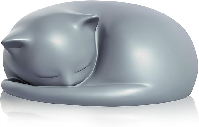 Cat Urn, Gray Resin, Sleeping Kitty Pet Memorial Keepsake Funeral Urn for Cats Ashes, Up to 8kg, 7.87 x 7.87 x 3.15 inches