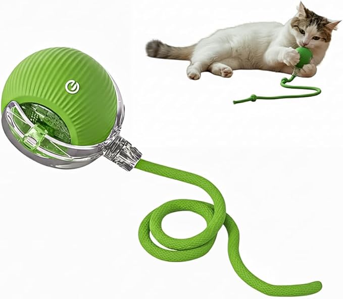 Interactive Cat Toy Ball, Automatic Intercative Cat Toys for Indoor Cats, The 3rd Generation Agile Moving Cat Ball with Elastic Mesh Tail, Toys for Indoor Adult Cats, Motion Activated (Green)