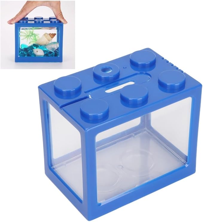 Blue Plastic Building Block Fish Tank Desktop Micro Landscape Cascadable Design Mini Fish Aquarium Office Decoration