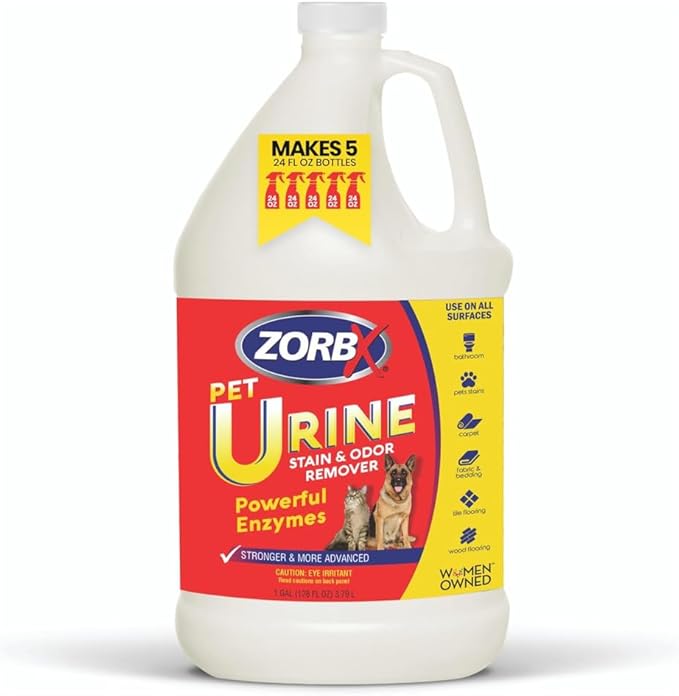 ZORBX Pet Urine Stain and Odor Remover Spray 128 FL Oz - Dog, Cat Urine Enzyme Odor Destroyer - Perfect Solution for Unpleasant Urine Odor and Stain Remover - Hardwood Floors & Carpet Cleaner