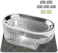 Cat Water Fountain Stainless Steel with a Silicone Mat, 84oz/2.5L Automatic Cat Water Fountain with Water Level Window and LED Light, Quiet Low Power Cat Water Bowl & Cat Water Dispenser(White)