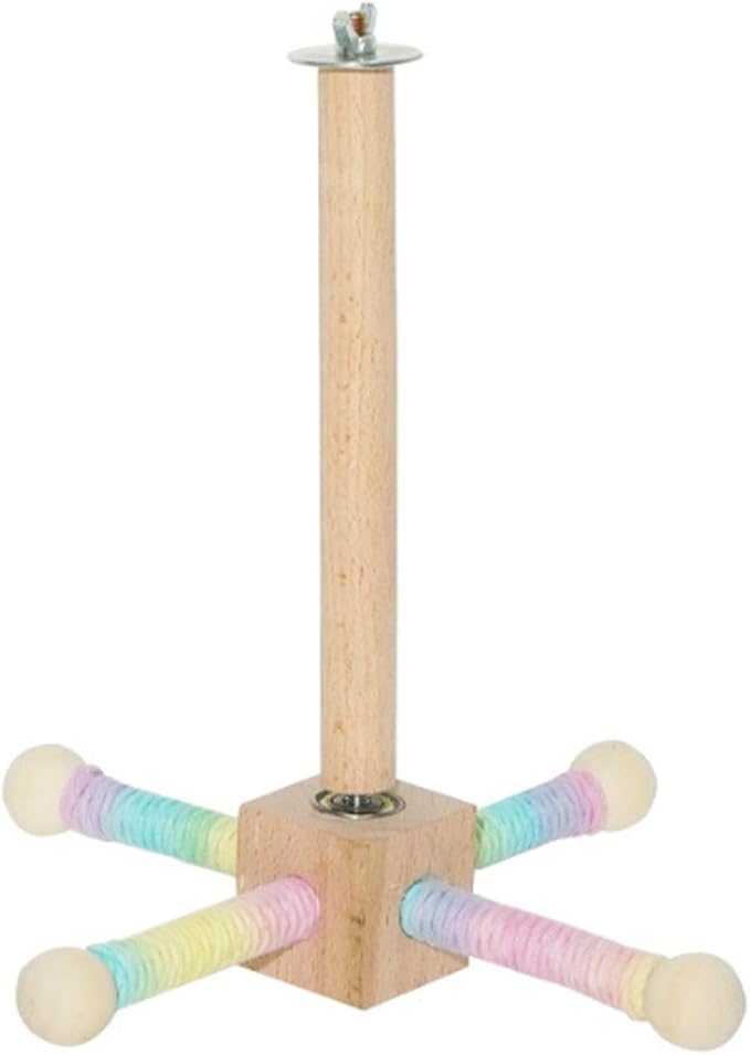 Spinning Bird Perch Toy, Interactive Wooden Exercise Stand with 4 Rotating Perches for Parakeets, Budgies, Cockatiels, Conures & Small Medium Parrots(Colorful,Size:/)