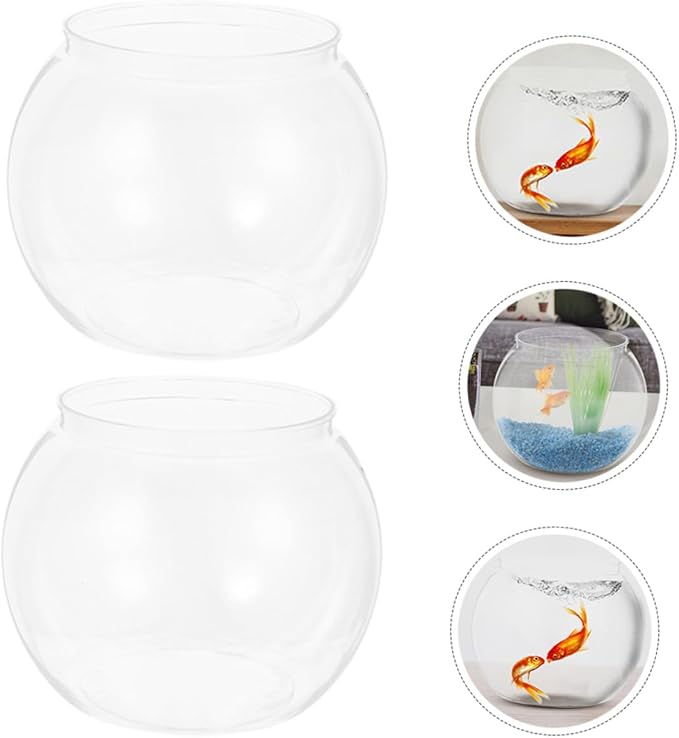 COHEALI 2pcs Large Round Fish Bowls Plastic Small Aquarium Tanks for Desktop Betta Goldfish Micro Landscape Container Office Decoration