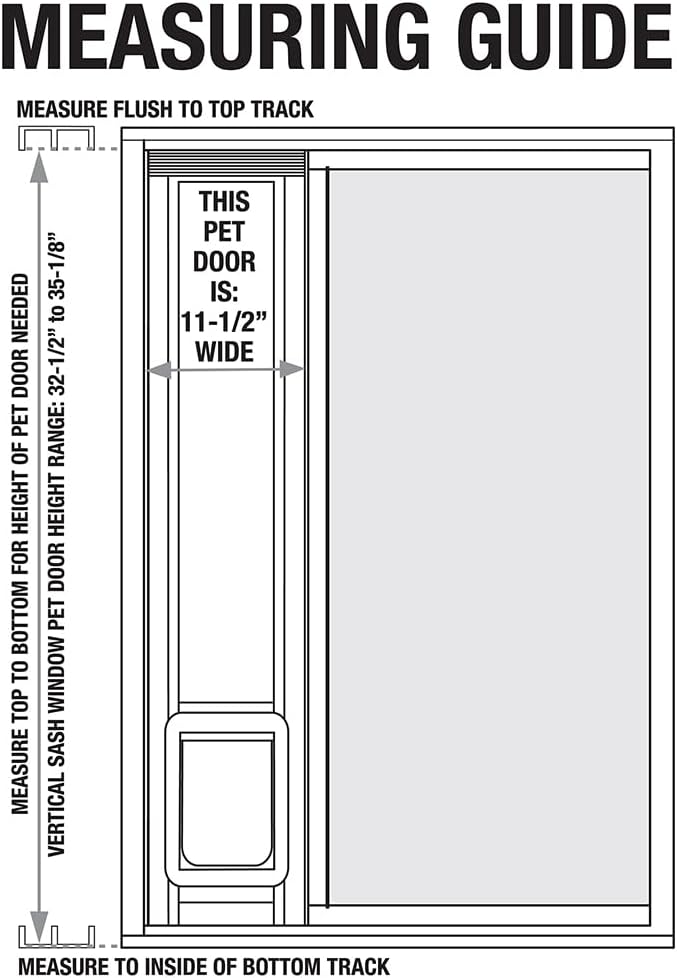 Ideal Pet Products Aluminum Vertical Sash Window Pet Door, Adjustable Sizes to Fit Window Heights from 32-1/2" to 35-1/8”, Chubby Kat 7-1/2” x 10-1/2” Flap Size