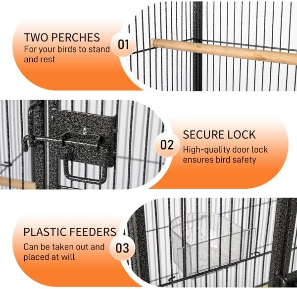 53" Large Flight Bird Cage with Rolling Stand & Storage Shelf for Parrots Lovebird Cockatiel Parakeets, Black