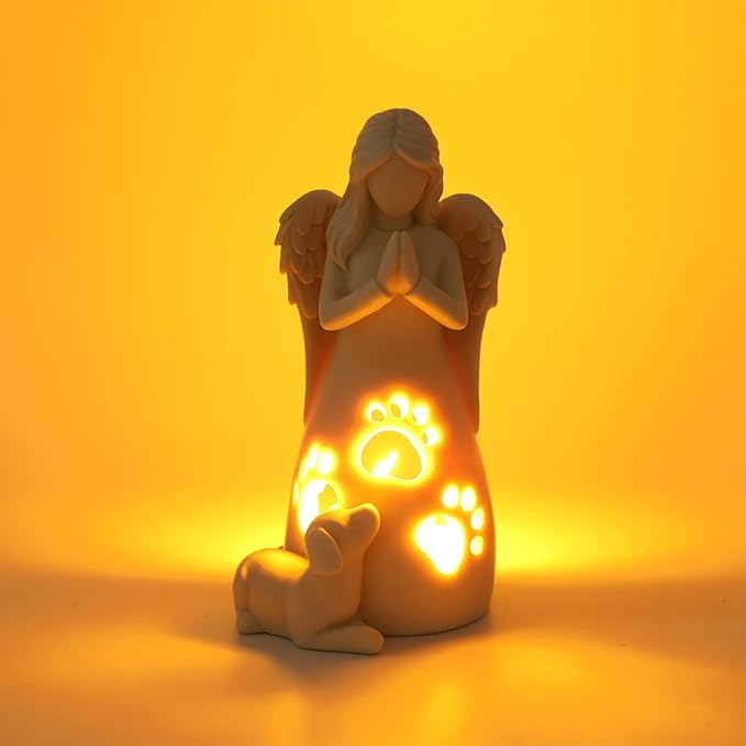 BEARAE Loss of Dog Sympathy Gift, Dogs Memorial Gifts, Pet Loss Candle Holder Figurine Statue, Dog Passing Away Statue Remembrance Gift, Puppy Angel Figurine for Dogs Owners