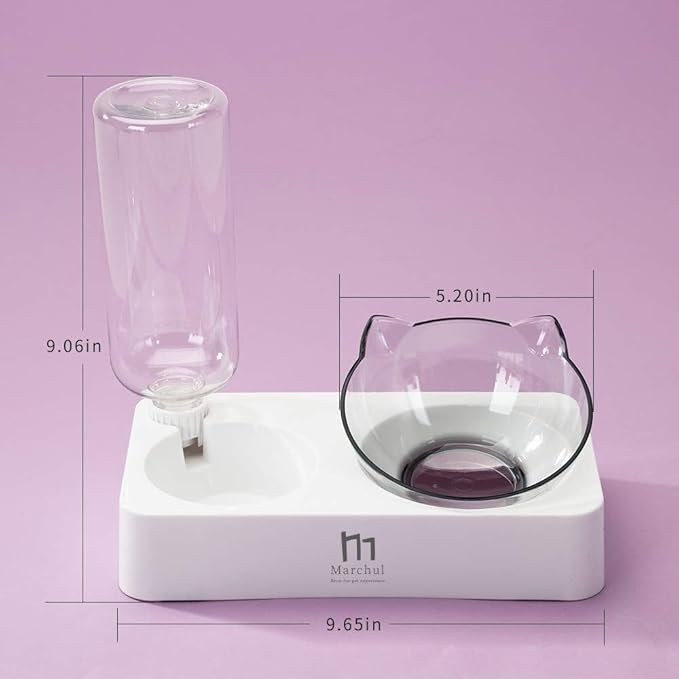 Marchul Tilted Cat Food Bowl with Feeding Mat for Food and Water, Food Feeding Dishes for Raised Cats and Puppies