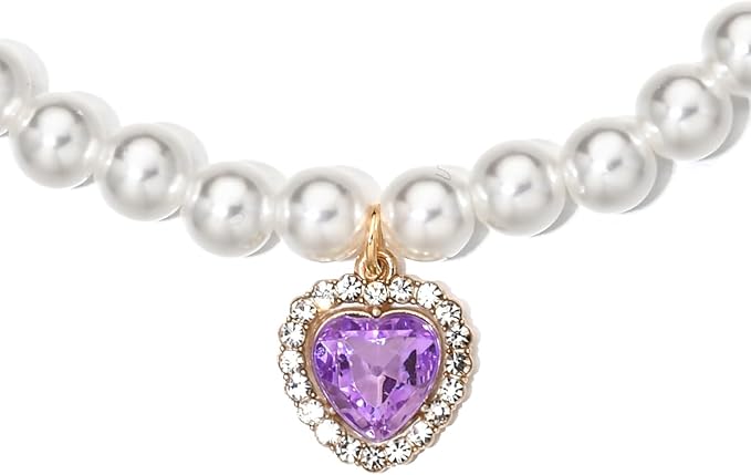 Cat Dog Sparkle Jewelry Pearl Collar Puppy Kitten Rhinestone Pendant Adjustable Charm Necklace for Small Pets Wedding Photography 2 Pack (Purple and Emerald Green)