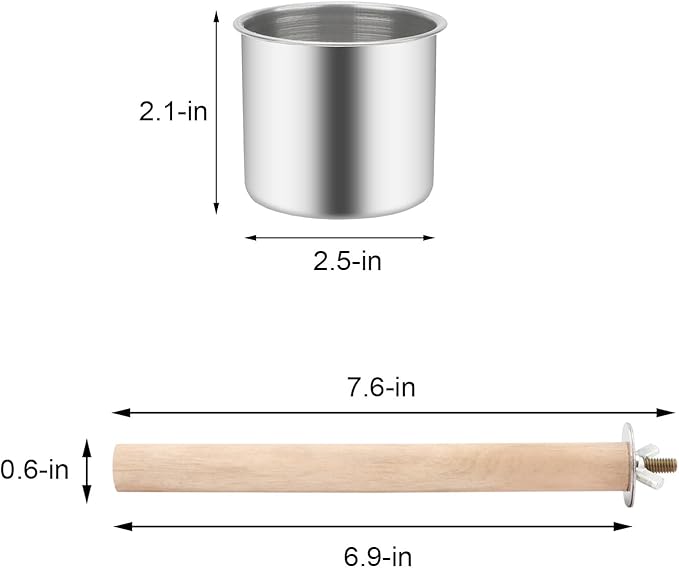 Bird Wood Stand Perch with Food Water Feeding Bowl for Parrot Parakeet Cockatiel Cage Accessories (A: Perch with 2 Feeder Cups)