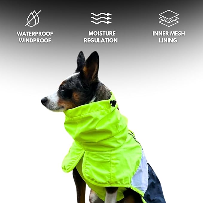 Spark Paws Dog Raincoat, Waterproof Windproof Rain Jacket, for Small Medium Large Extra Large Dogs, Reflective Breathable Full-Body Coverage Dry Suit - Neon White Navy Blue, 3XL