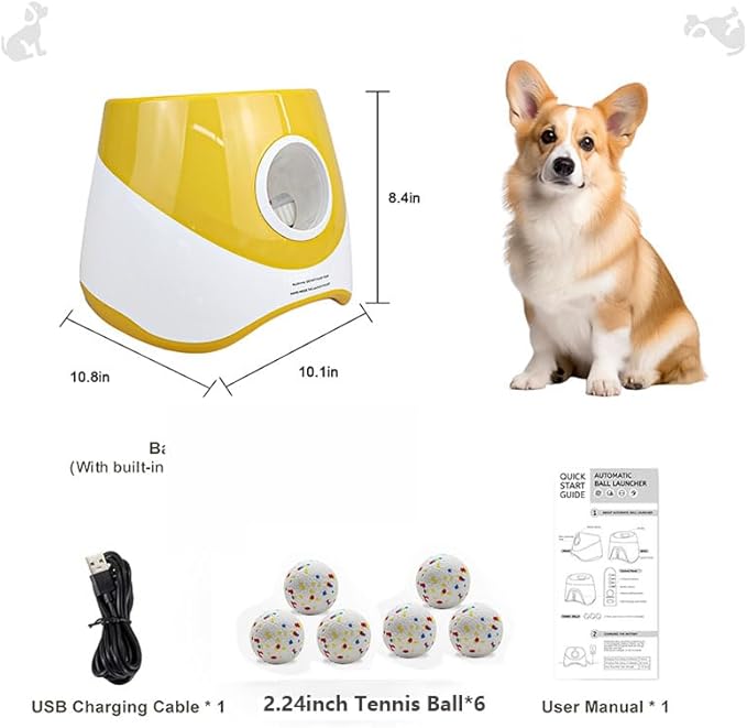 Interactive Dog Toys - Automatic Tennis Ball Launcher for Medium to Large Dogs, Outdoor Exercise & Training, Perfect Home Dog Toy 3 Ball (Orange, Large)