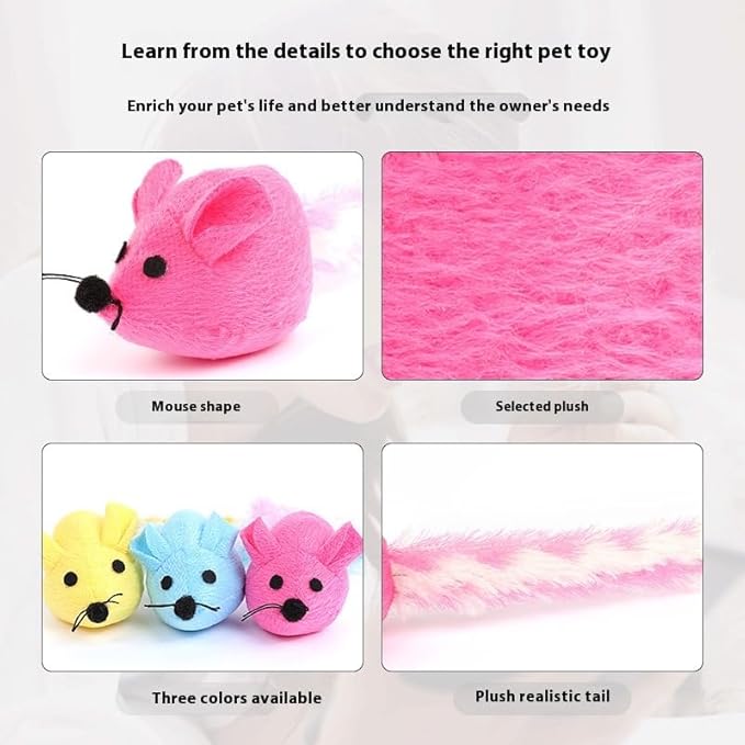 Catnip Mouse Toy, Long Tail Plush Mice for Cats, Interactive Hunting Toy for Indoor Cats, Colorful Soft Cat Toy with Catnip Inside (Pink)