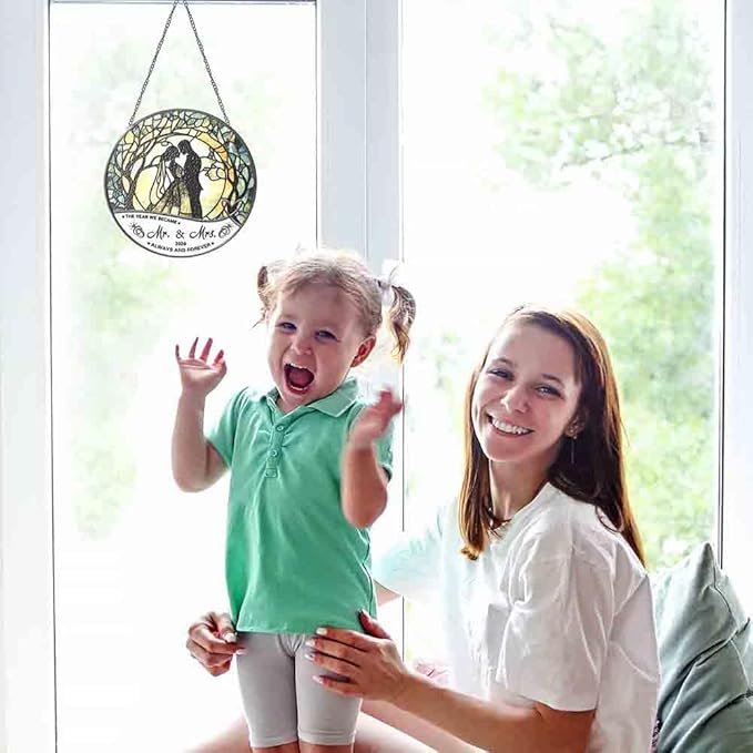 Stained Glass Suncatcher - Mr & Mrs 2026 Wedding Keepsake, Bridal Shower Gift for Newlyweds,Wedding Anniversary Keepsake, Suncatchers for Windows Hanging - Bride's Home Decoration or Ceremony Souvenir