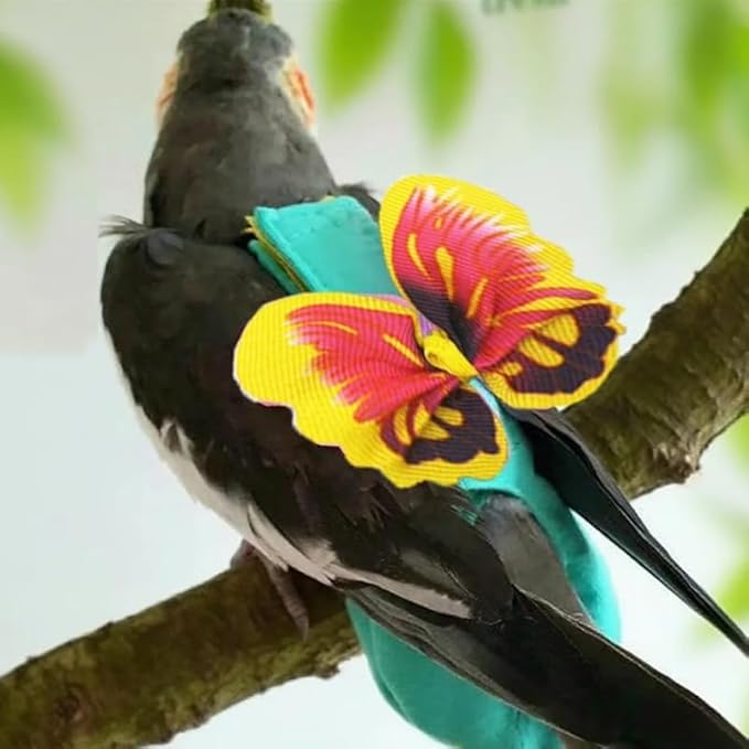 Escape-Proof Parrot Harness & Leash Set with Diaper - Adjustable Flight Suit with Bow & Safety Cord for Conures, African Grey, Parakeets, Doves (Yellow-M)