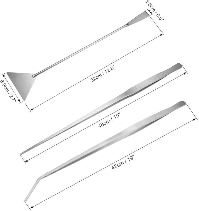 Heyiarbeit Aquarium Straight Curved Tweezers Set 19 Inch Stainless Steel (2 Pack) & Substrate Spatula Fish Tank Aquatic Plants Tool