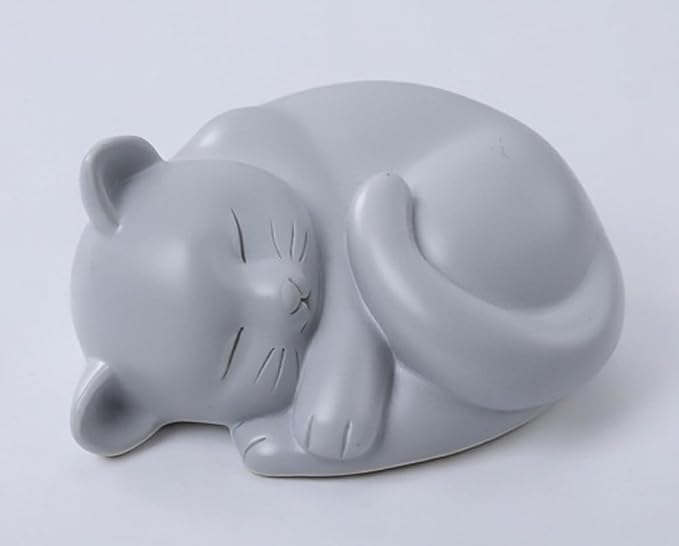 Pet Cat Urns for Ashes, Sleeping Resin Cremation Animal Urn and Sealed Bag, Decorative Memorial, Fur Keepsake, Ashes Necklace, Keychain, Inkless Paw Print Kit, Picture Frames, Sympathy Cards(Gray)