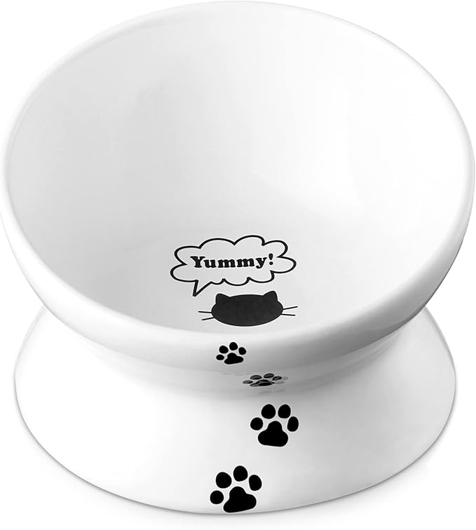 Y YHY Large Raised Cat Food Bowl, 7 Inch Tilted Elevated Bowl, Ceramic Pet Food Bowl for Adult Cats and Medium Dogs, Anti Vomiting, Protects Pet's Spine, Dishwasher Safe