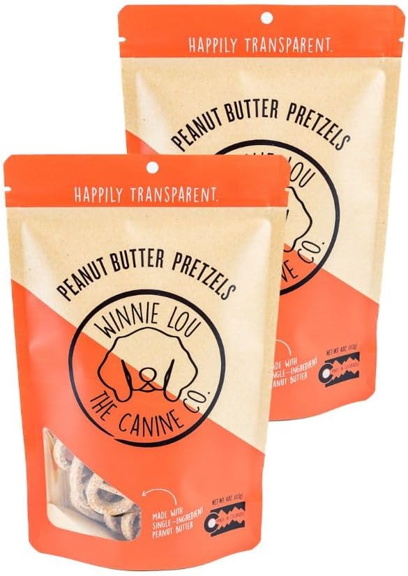 Winnie Lou Organic Dog Treats – Natural Biscuits, USA Made, Organic Ingredients, Clean, sensative Stomach, Small Breed, Large Breed, high Protein, Hypoallergenic, Peanut Butter Pretzels (Pack of 2)