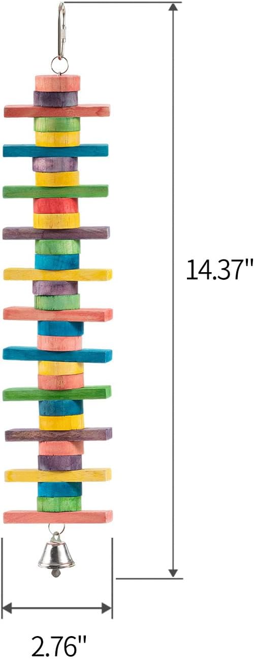2 PCS 14.37" Multicolored Bird Toys - Stress Relief Chew Parrot Toys, Natural Wooden Blocks, Hanging Bird Cage Accessories, for Parakeets Cockatiels Conures Budgies African Grey Macaws Amazon Parrots