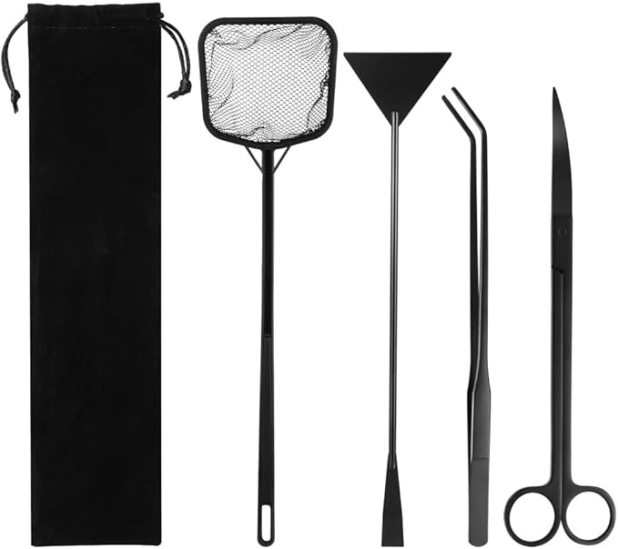 4-in-1 Aquarium Kit for Small Aquariums Fish Tanks, Curved Scissors, Curved Tweezers, Sand Spatula, Aquatic Plant Tools Cleaning Kit