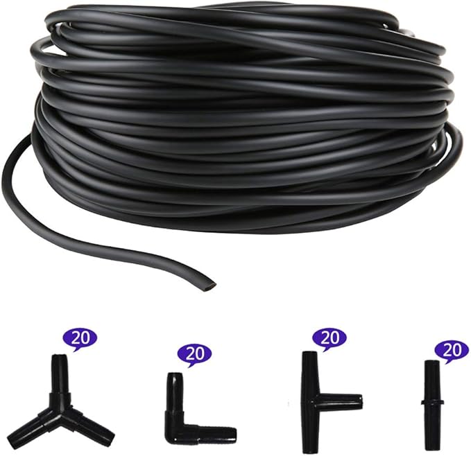 JIH Aquarium 100 Feet Standard 3/16" Black Flexible Airline Tubing with Black Plastic Connectors for Fish Tank,Terrariums, and Hydroponics