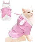 ANIAC Bunny Ears Cat Costume Plush Dog Hoodies with Pocket Sweater Cute Kitten Cat Clothes Warm Rabbit Ears Outfit with Hood for Small Dog Cat and Puppy (Pink-2, Large)