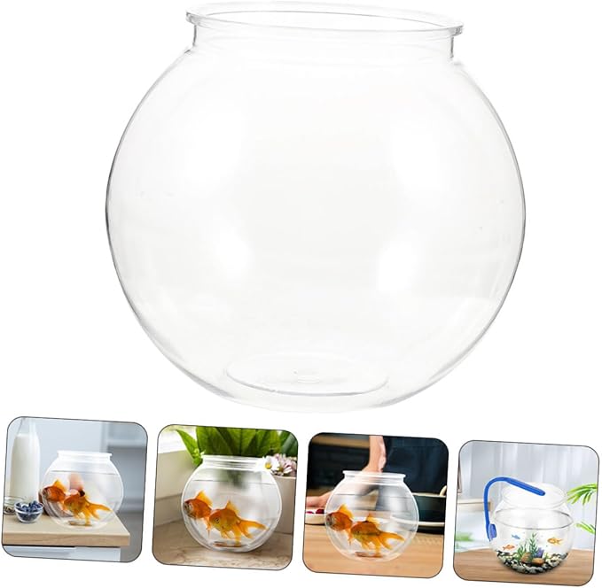 Beaupretty Small Round Fish Bowl Plastic Desktop Fish Tank for Home Office Tabletop Goldfish Aquarium Holder Large 26cm Aquarium